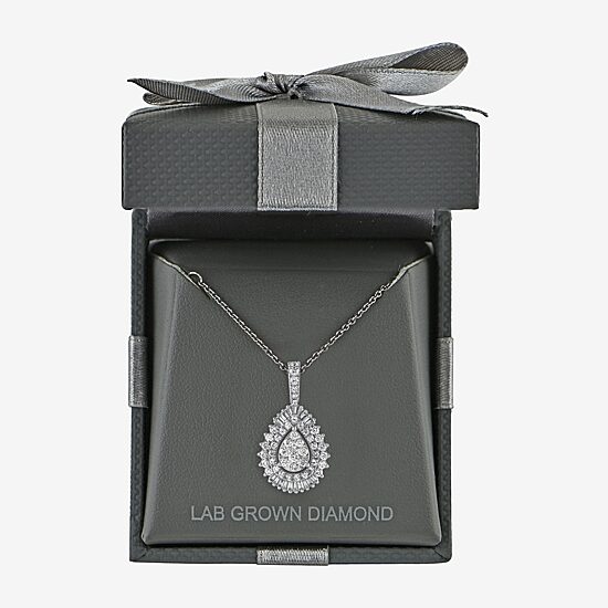 (G / Si2) Womens 2 CT. T.W. Lab Grown White Diamond 14K Gold Pear 18 Inch Pendant Necklace