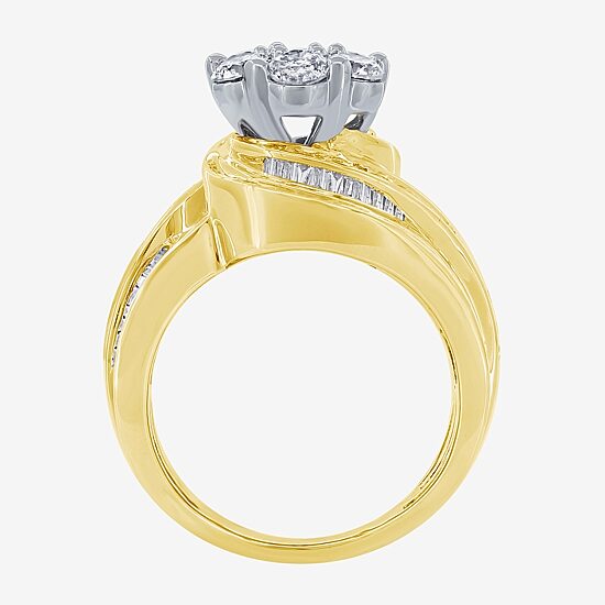 Diamond Blossom Womens 4 CT. T.W. Natural White Diamond 14K Gold Cluster Cocktail Ring
