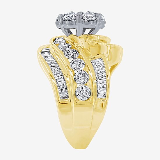 Diamond Blossom Womens 4 CT. T.W. Natural White Diamond 14K Gold Cluster Cocktail Ring