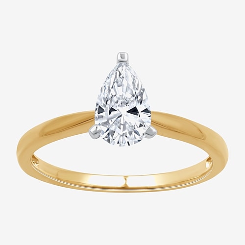 (G / Si1-Si2) Womens 3/4 CT. Lab Grown White Diamond 10K Gold Pear Solitaire Engagement Ring, 7, Yellow