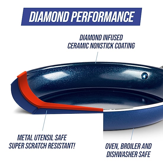 Blue Diamond Infused Ceramic Non-Stick 14" Large Frying Pan with Helper Handle