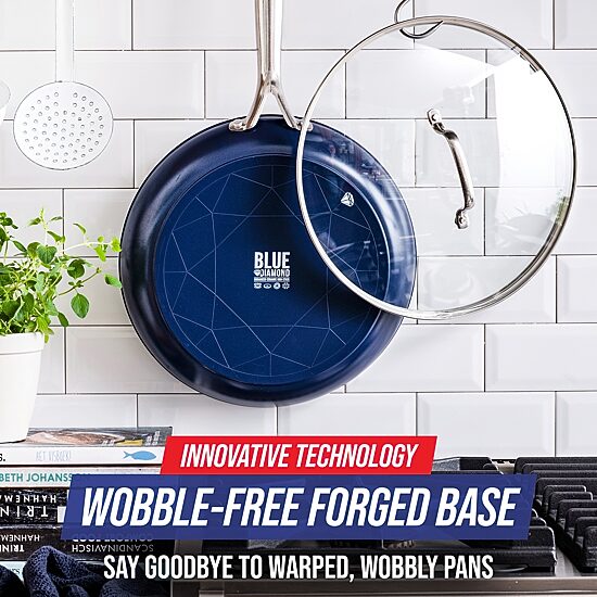 Blue Diamond Infused Ceramic Non-Stick 12" Frying Pan Skillet with Lid