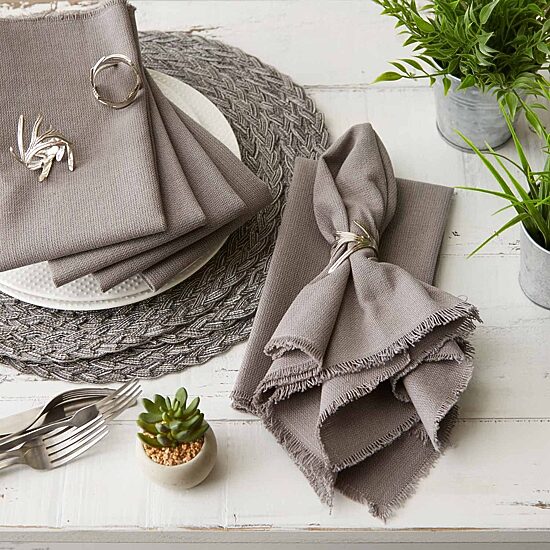 Design Imports Gray Solid Heavyweight Fringed 6-pc. Napkins