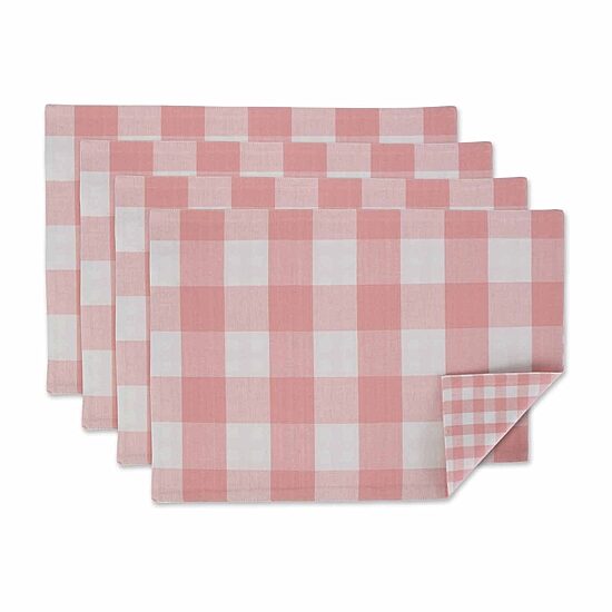 Design Imports Pink/White Reversible Gingham/Buffalo Check 4-pc. Placemats