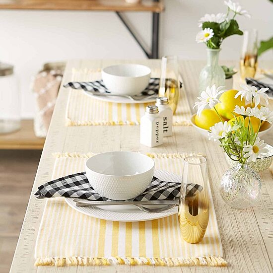 Design Imports Deep Yellow Stripes With Fringe 6-pc. Placemat