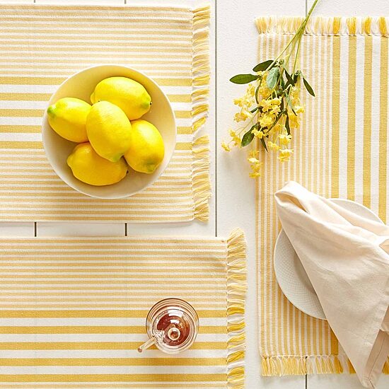 Design Imports Deep Yellow Stripes With Fringe 6-pc. Placemat