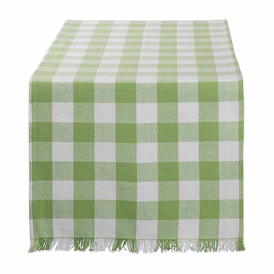 Design Imports Bright Green Heavyweight Check Fringed Table Runner