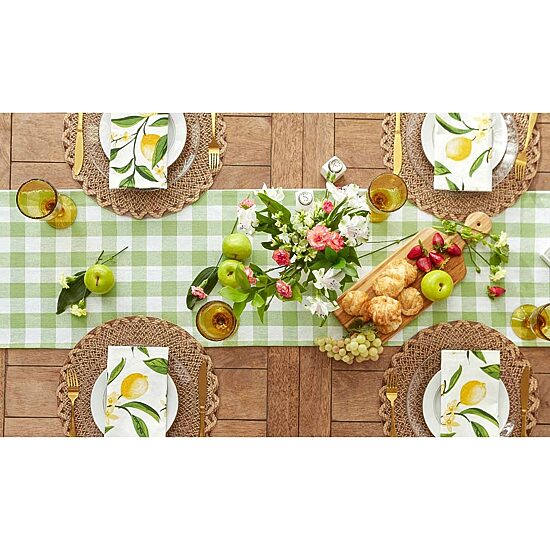 Design Imports Bright Green Heavyweight Check Fringed Table Runner