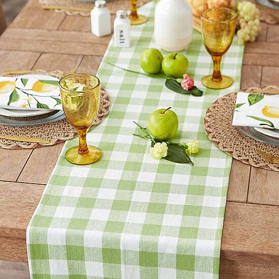 Design Imports Bright Green Heavyweight Check Fringed Table Runner