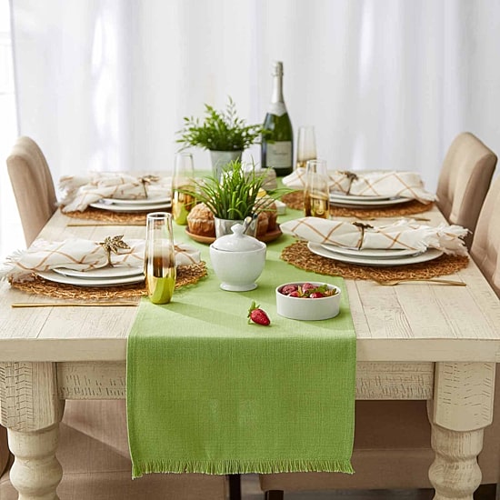 Design Imports Bright Green Solid Heavyweight Fringed Table Runner