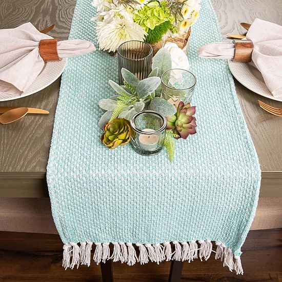 Design Imports Aqua Woven Table Runner