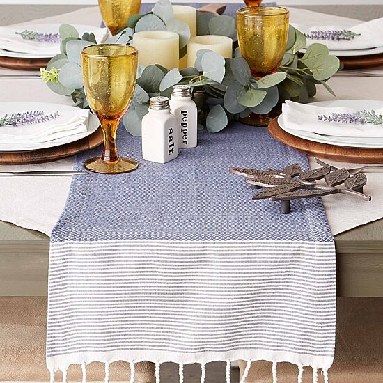 Design Imports French Blue Bordered Dobby Table Runner