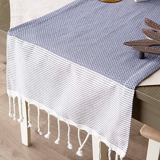 Design Imports French Blue Bordered Dobby Table Runner