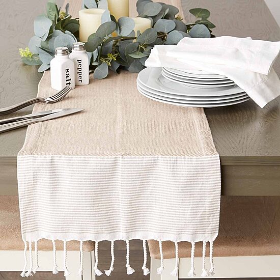 Design Imports Stone Bordered Dobby Table Runner