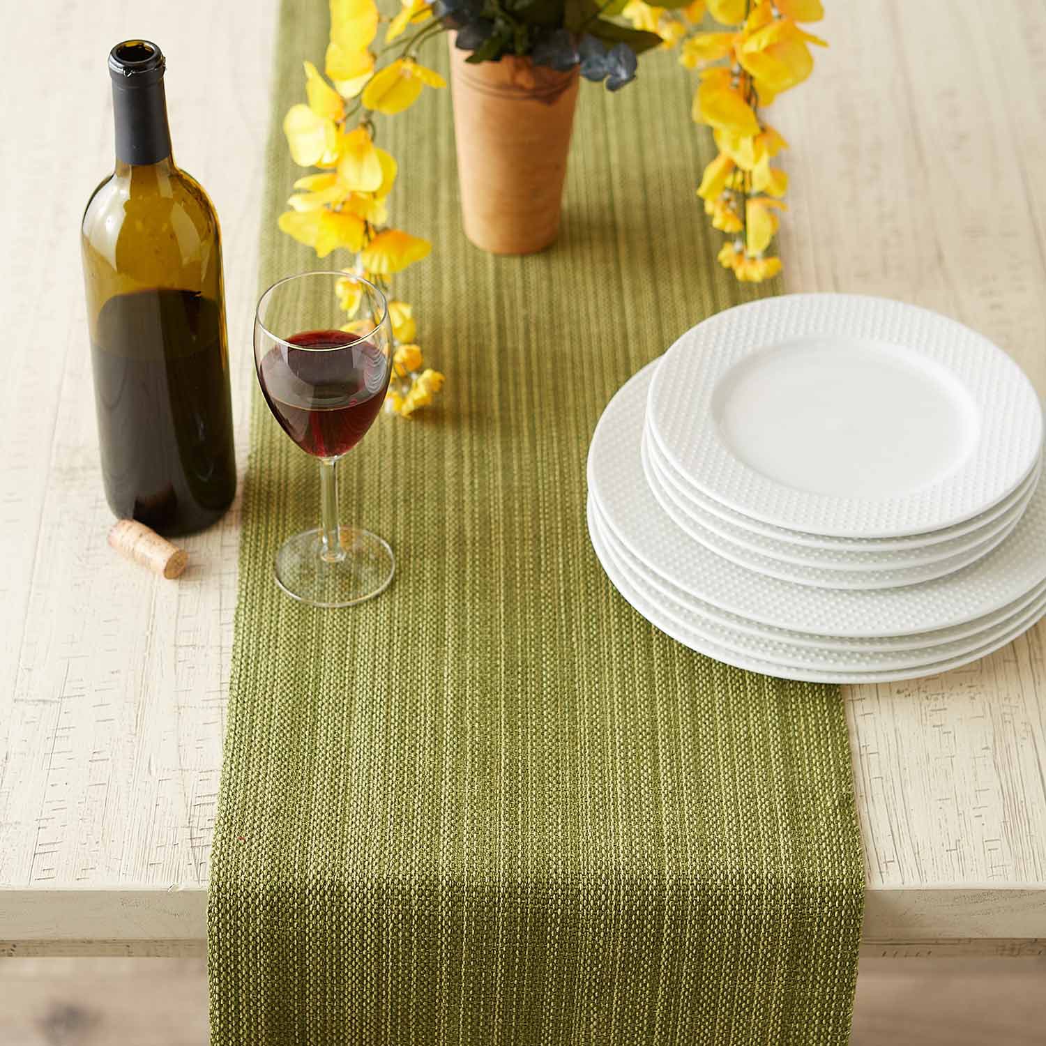 Design Imports Taupe Variegated Fringe Table Runner