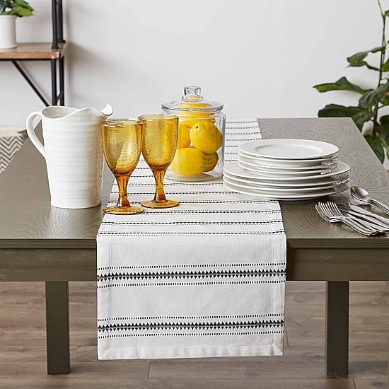 Design Imports Black Zig Dobby Stripe Table Runner