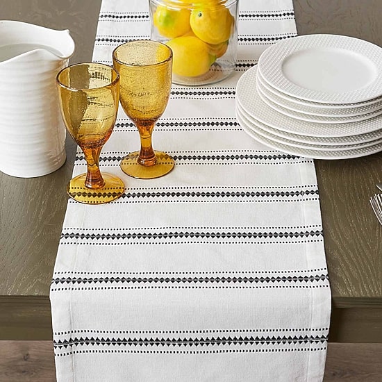 Design Imports Black Zig Dobby Stripe Table Runner