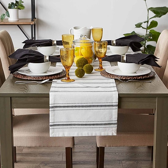Design Imports Black Zig Dobby Stripe Table Runner