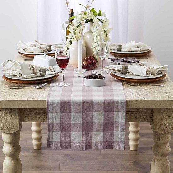 Design Imports Dusty Lilac Buffalo Check Table Runner