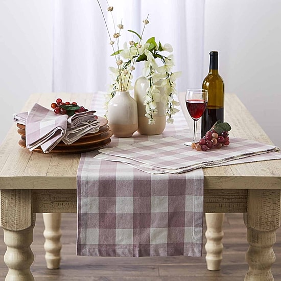 Design Imports Dusty Lilac Buffalo Check Table Runner