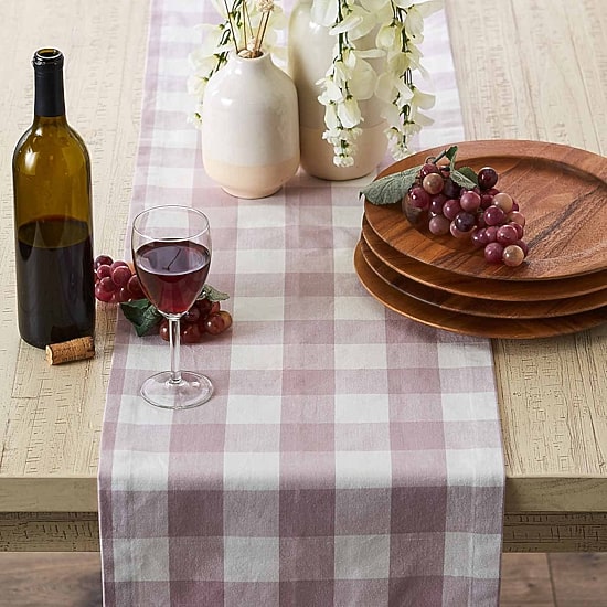 Design Imports Dusty Lilac Buffalo Check Table Runner