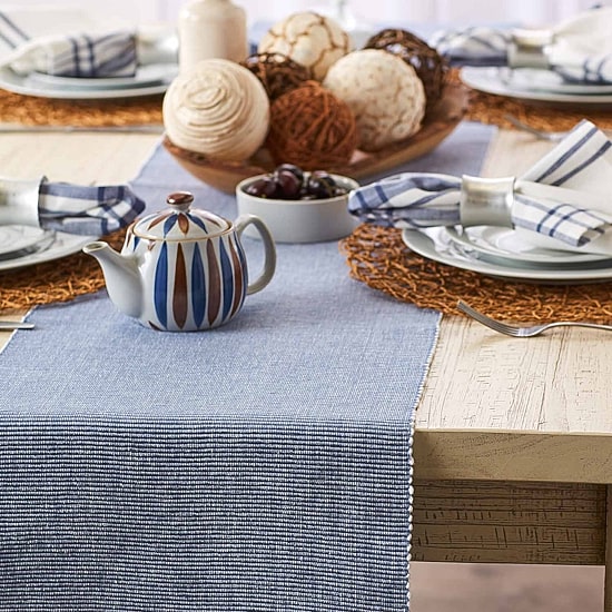Design Imports Stonewash Blue/White 2-Tone Ribbed Table Runner
