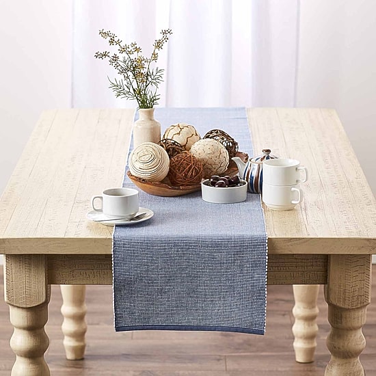 Design Imports Stonewash Blue/White 2-Tone Ribbed Table Runner