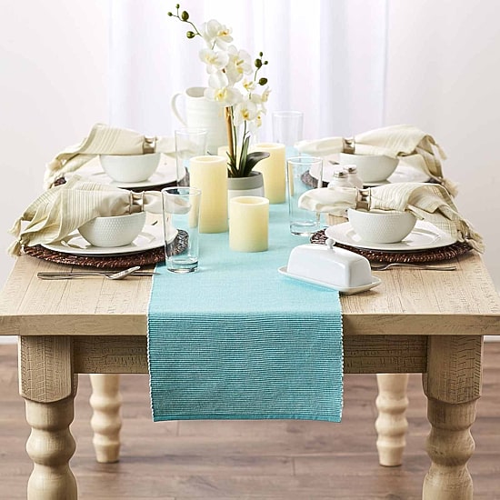 Design Imports Aqua/White 2-Tone Ribbed Table Runner