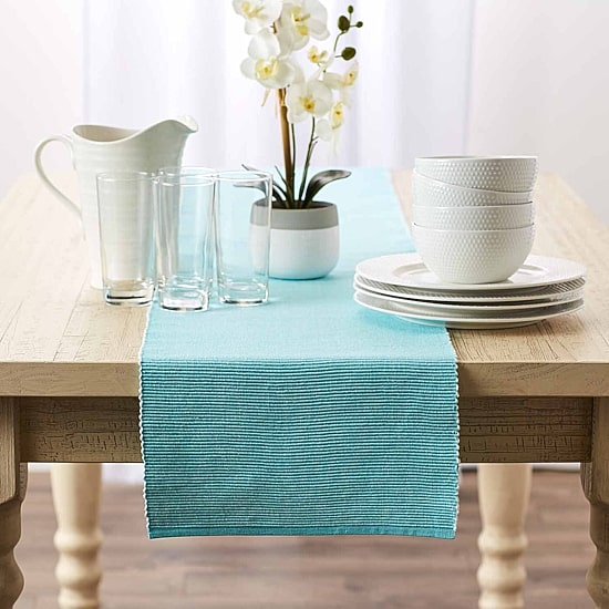 Design Imports Aqua/White 2-Tone Ribbed Table Runner