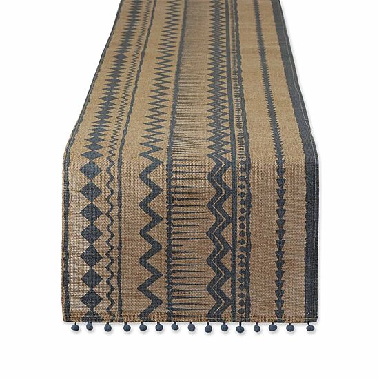 Design Imports Mineral Aztec Print On Natural Jute Table Runner