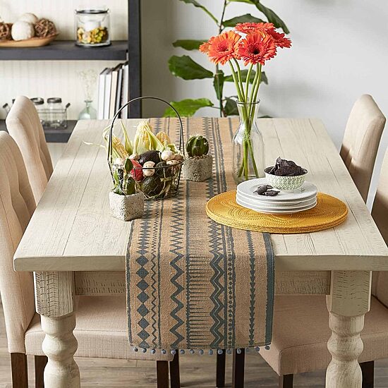 Design Imports Mineral Aztec Print On Natural Jute Table Runner