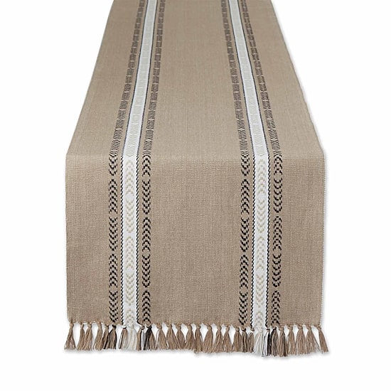 Design Imports Dobby Striped Fringe Ribbed Table Runners