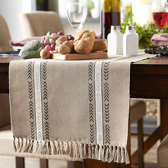 Design Imports Dobby Striped Fringe Ribbed Table Runners