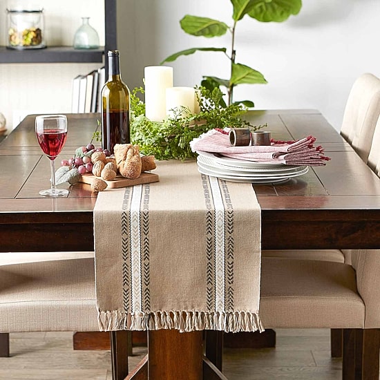 Design Imports Dobby Striped Fringe Ribbed Table Runners