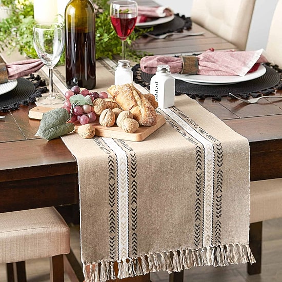 Design Imports Dobby Striped Fringe Ribbed Table Runners