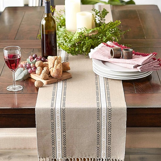 Design Imports Dobby Striped Fringe Ribbed Table Runners