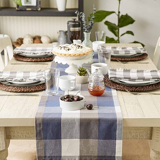 Design Imports French Blue Tri Color Check Table Runner
