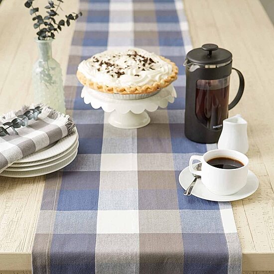 Design Imports French Blue Tri Color Check Table Runner