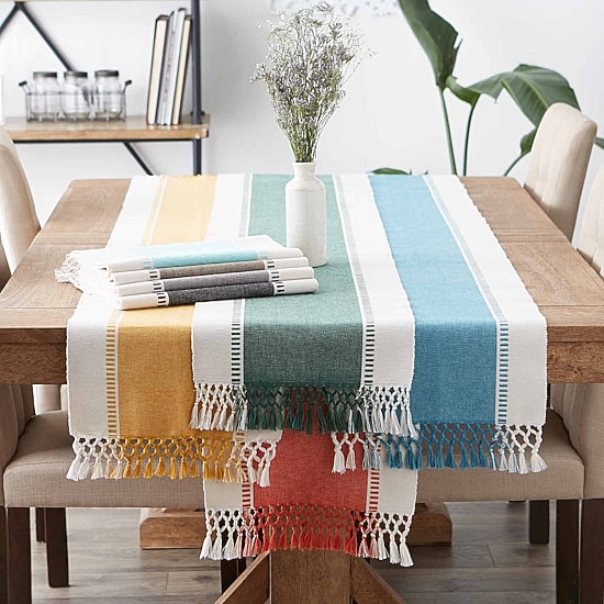 Design Imports Black Dobby Stripe Ribbed Table Runner