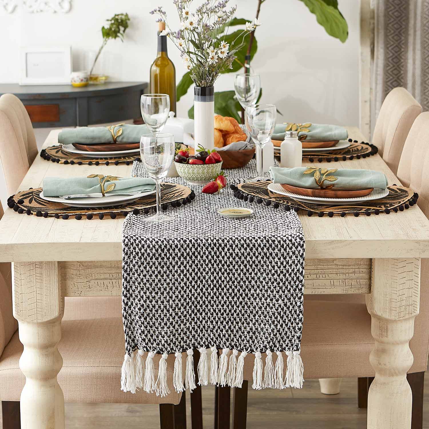 Design Imports Black Woven Table Runner
