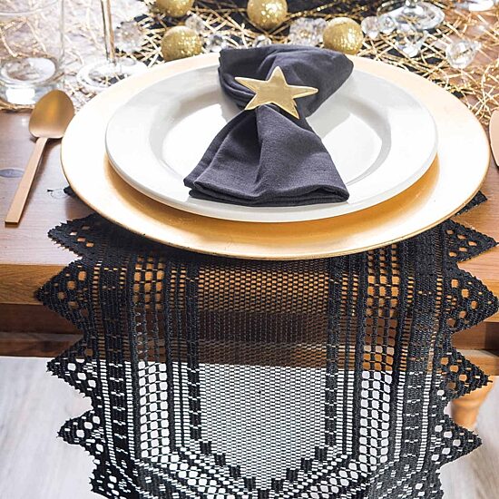 Design Imports Black Nordic Lace Table Runner