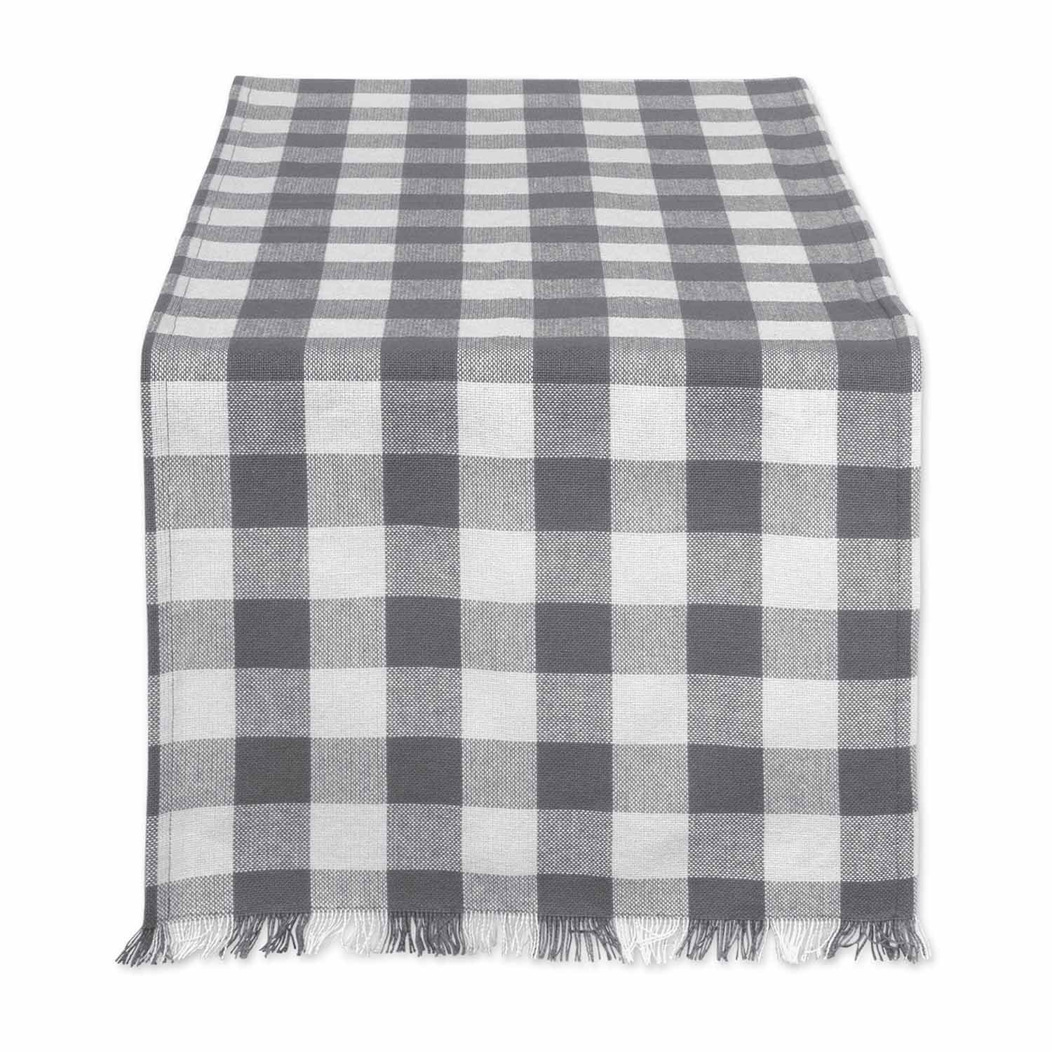 Design Imports Gray Heavyweight Check Fringed Table Runner