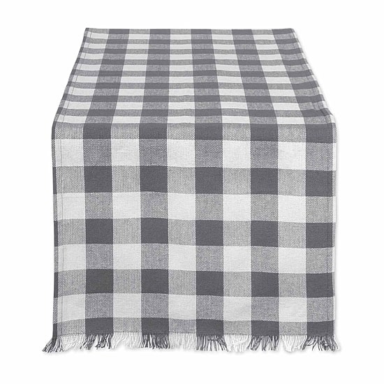 Design Imports Gray Heavyweight Check Fringed Table Runner