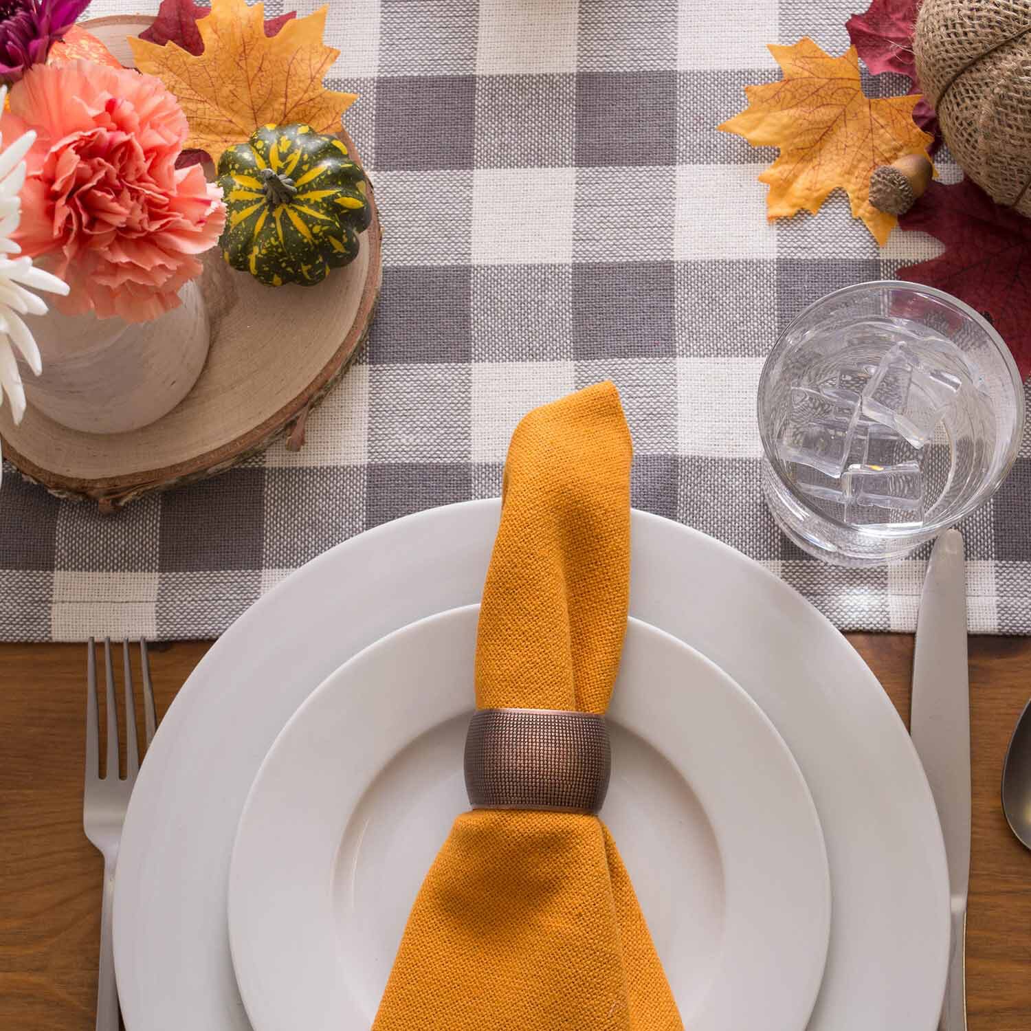 Design Imports Gray Heavyweight Check Fringed Table Runner