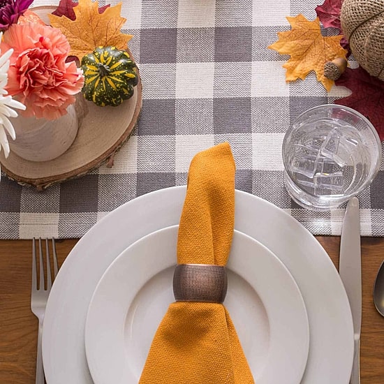 Design Imports Gray Heavyweight Check Fringed Table Runner