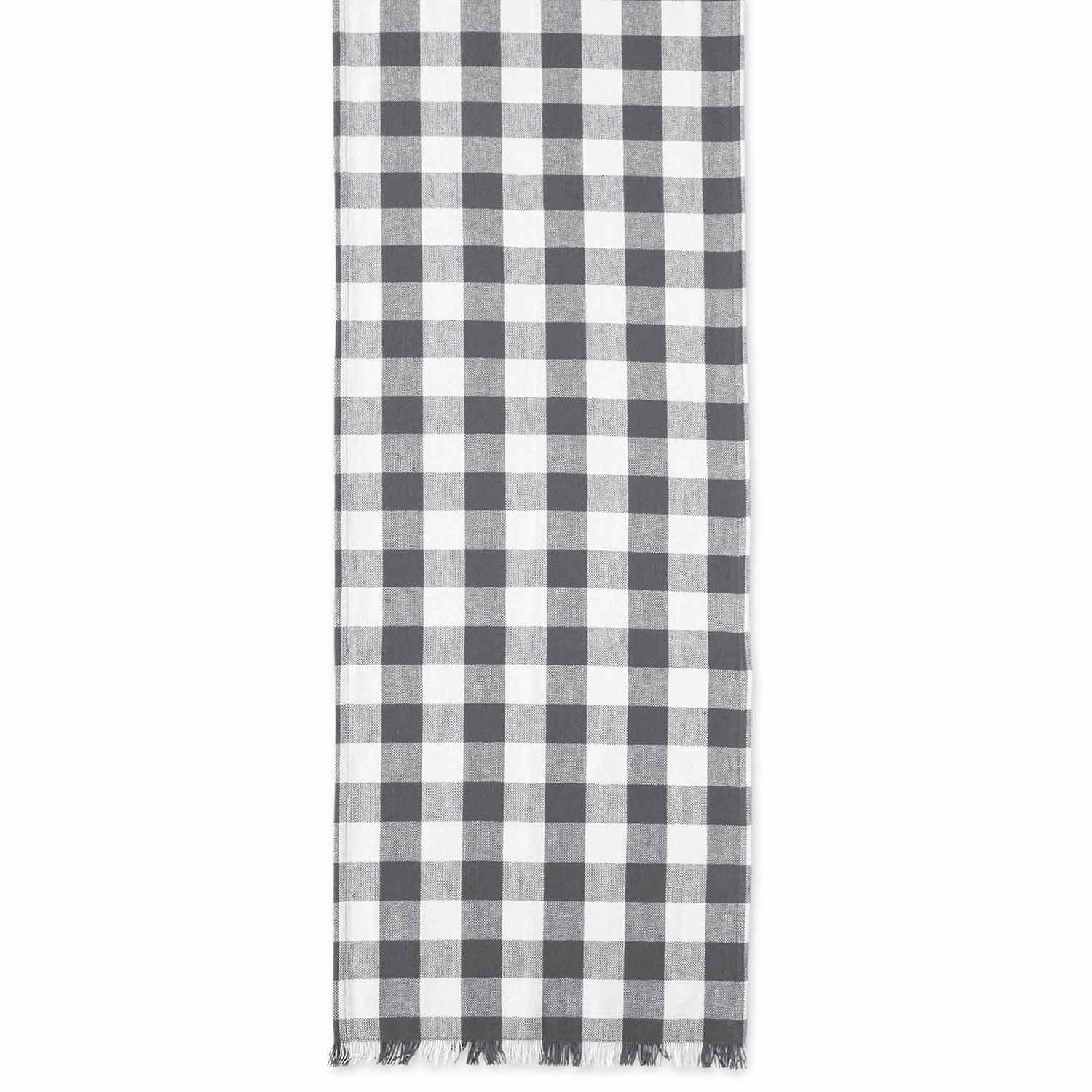 Design Imports Gray Heavyweight Check Fringed Table Runner
