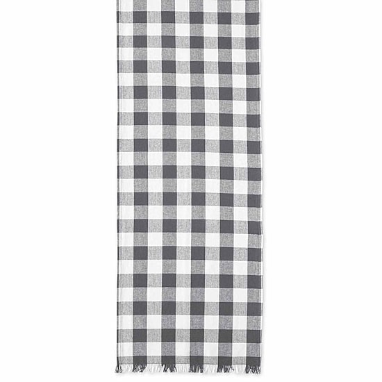 Design Imports Gray Heavyweight Check Fringed Table Runner