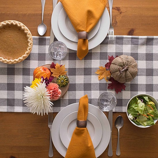 Design Imports Gray Heavyweight Check Fringed Table Runner