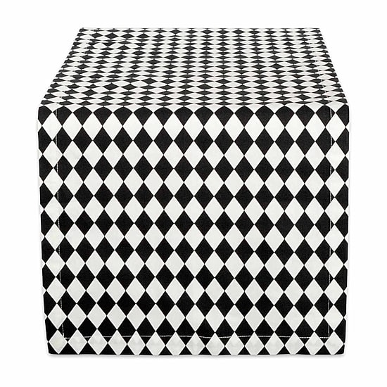 Design Imports Black And Cream Harlequin Print Table Runner