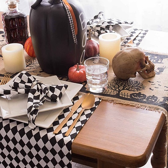 Design Imports Black And Cream Harlequin Print Table Runner
